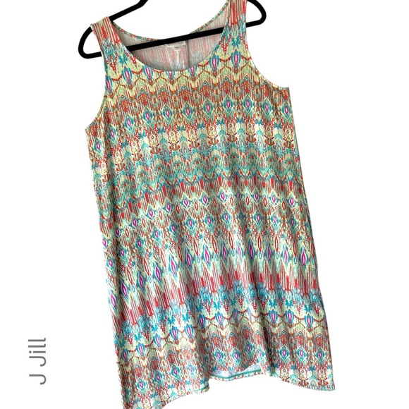 J JILL | NWOT COLORFUL IKAT PRINT TANK DRESS ULTRA SOFT | PETITE MEDIUM - Picture 1 of 10